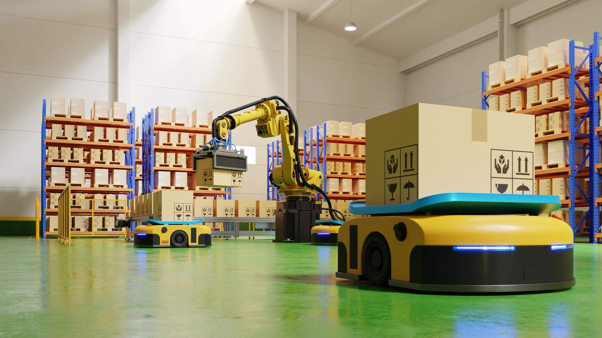 Robot dans un entrepot logistique